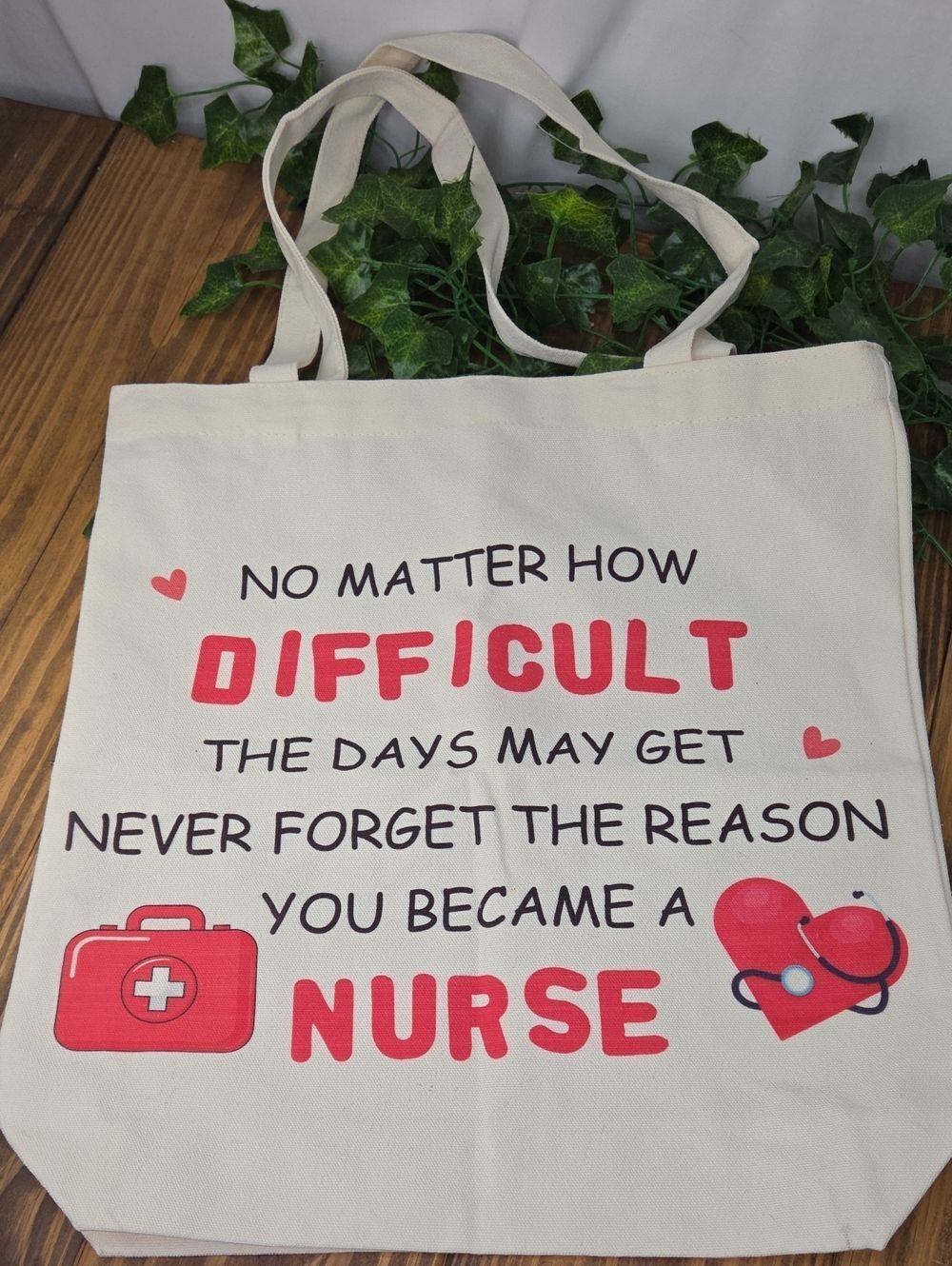 Nurse Canvas Tote Bag in Cream with Red Print. NWOT